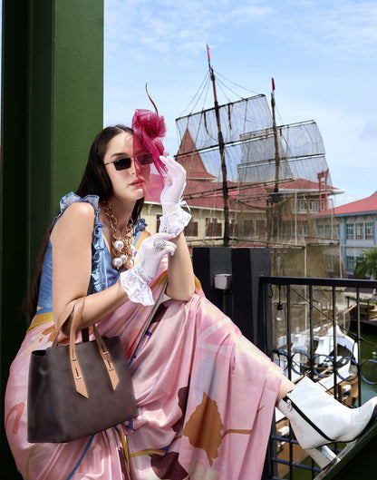 Light Pink Silk Printed Saree