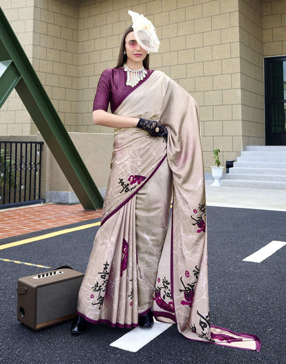 Light Mauve Silk Printed Saree