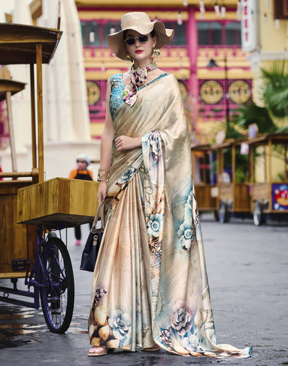 Off White Silk Printed Saree