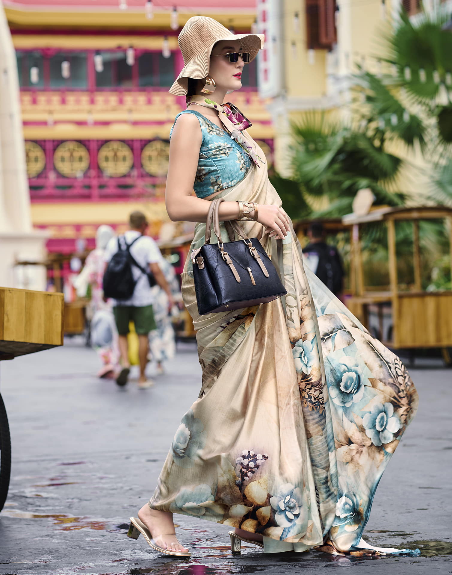 Off White Silk Printed Saree