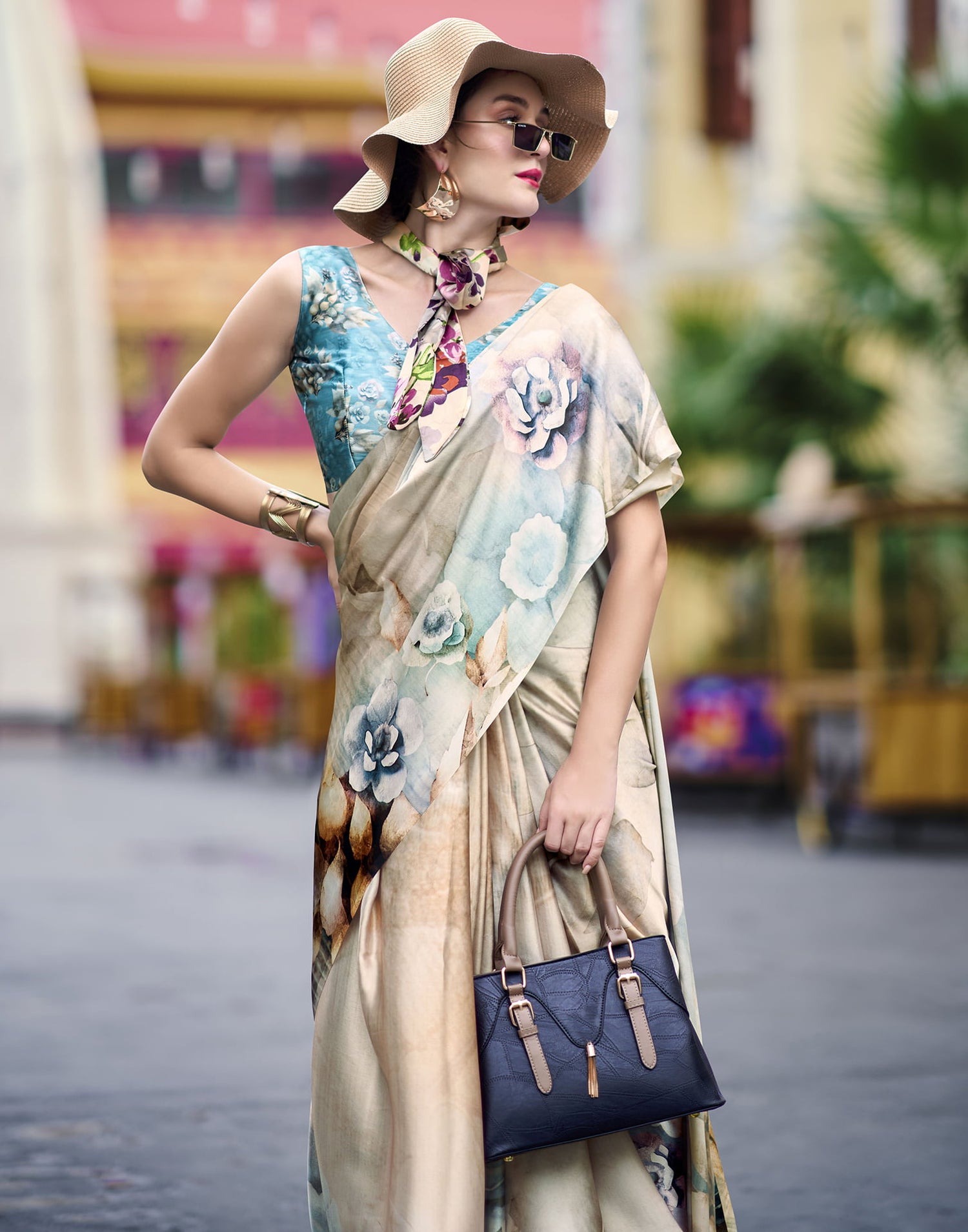 Off White Silk Printed Saree