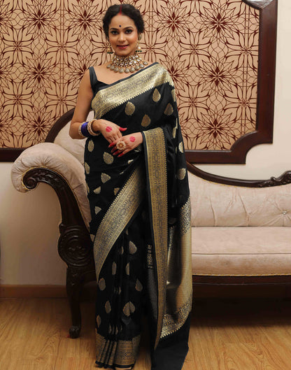 Black Silk Woven Kanjivaram Saree