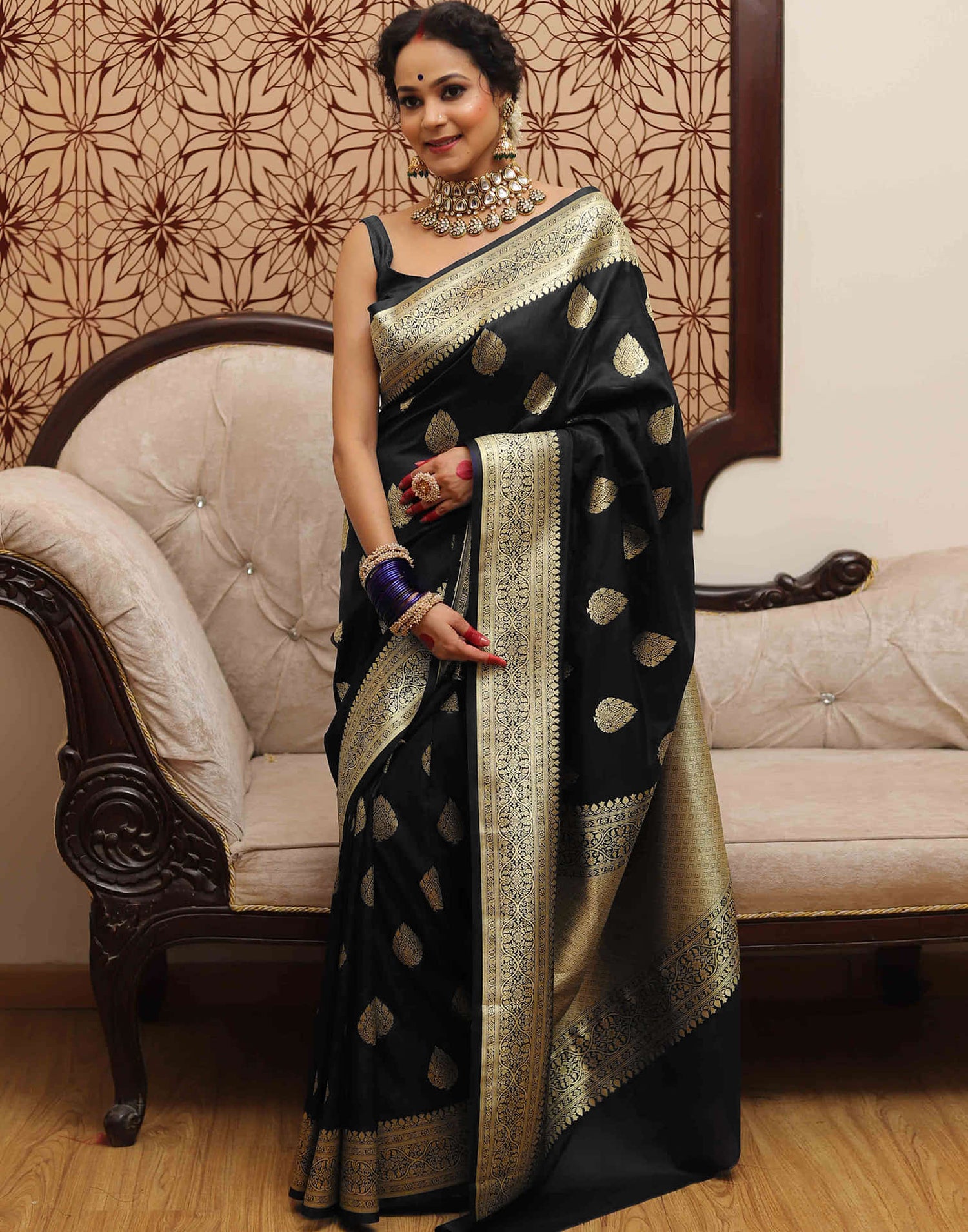 Black Silk Woven Kanjivaram Saree