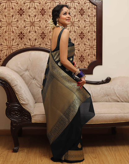 Black Silk Woven Kanjivaram Saree