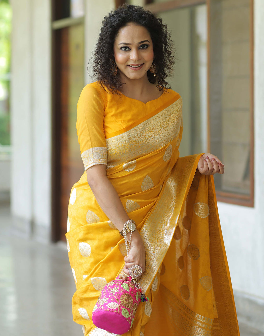 Yellow Silk Woven Kanjivaram Saree