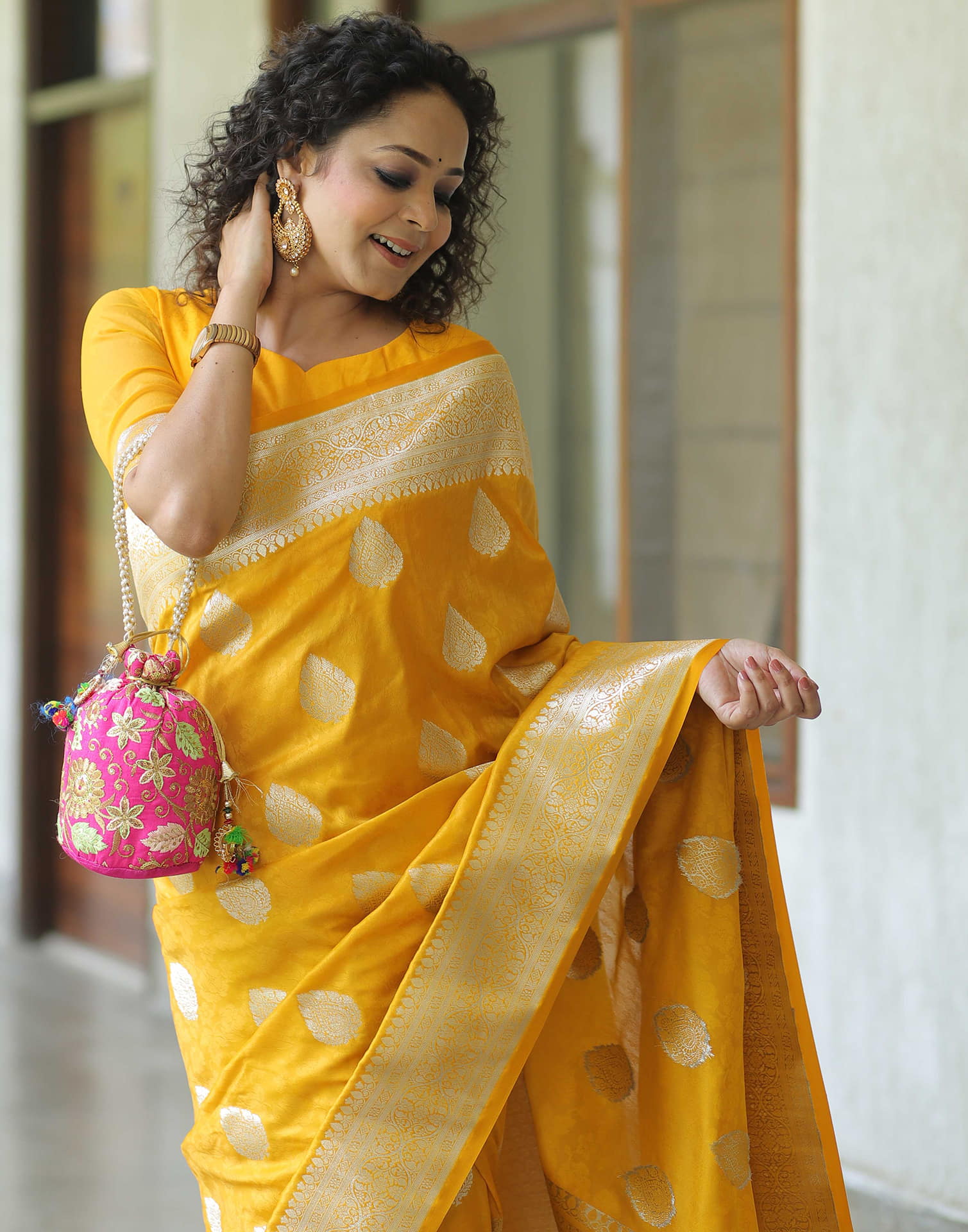 Yellow Silk Woven Kanjivaram Saree