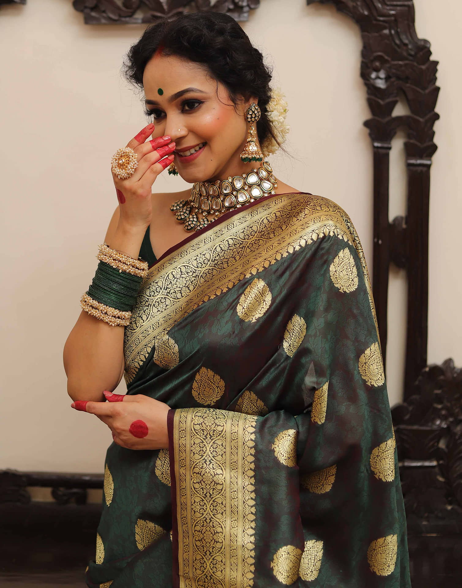 Dark Green Silk Woven Kanjivaram Saree