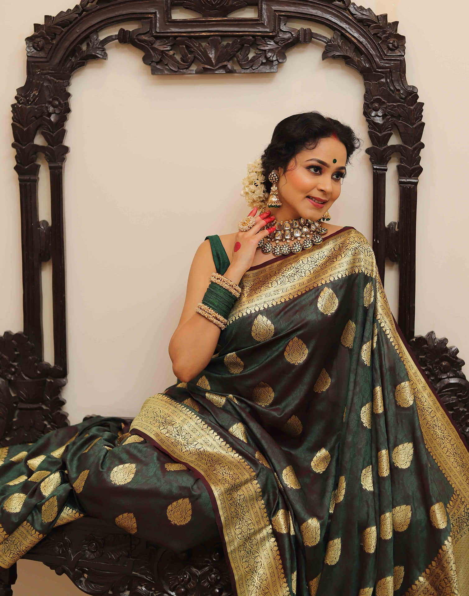 Dark Green Silk Woven Kanjivaram Saree