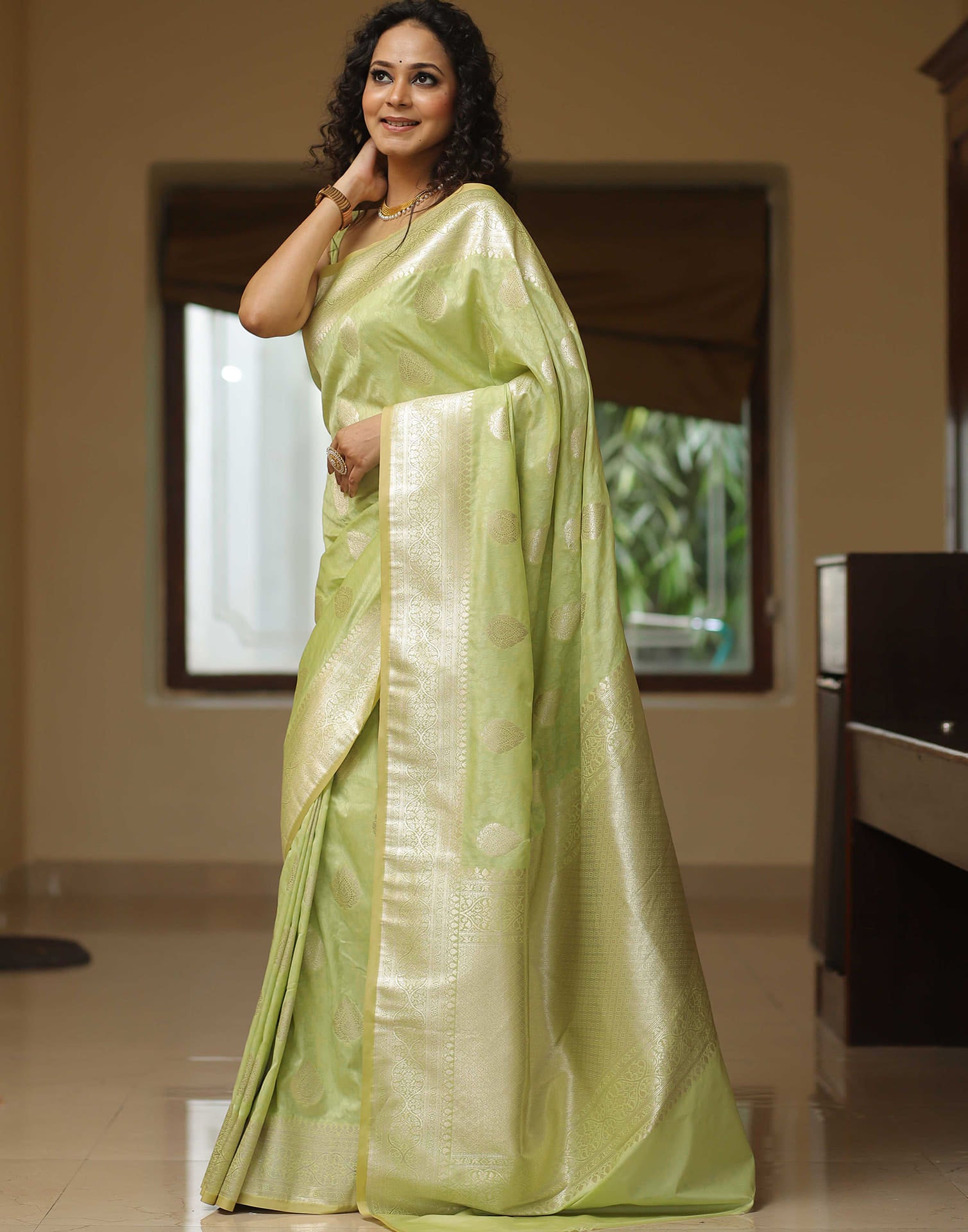 Light Green Silk Woven Kanjivaram Saree