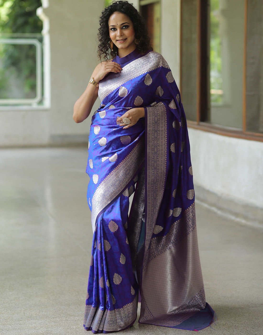 Dark Blue Silk Woven Kanjivaram Saree