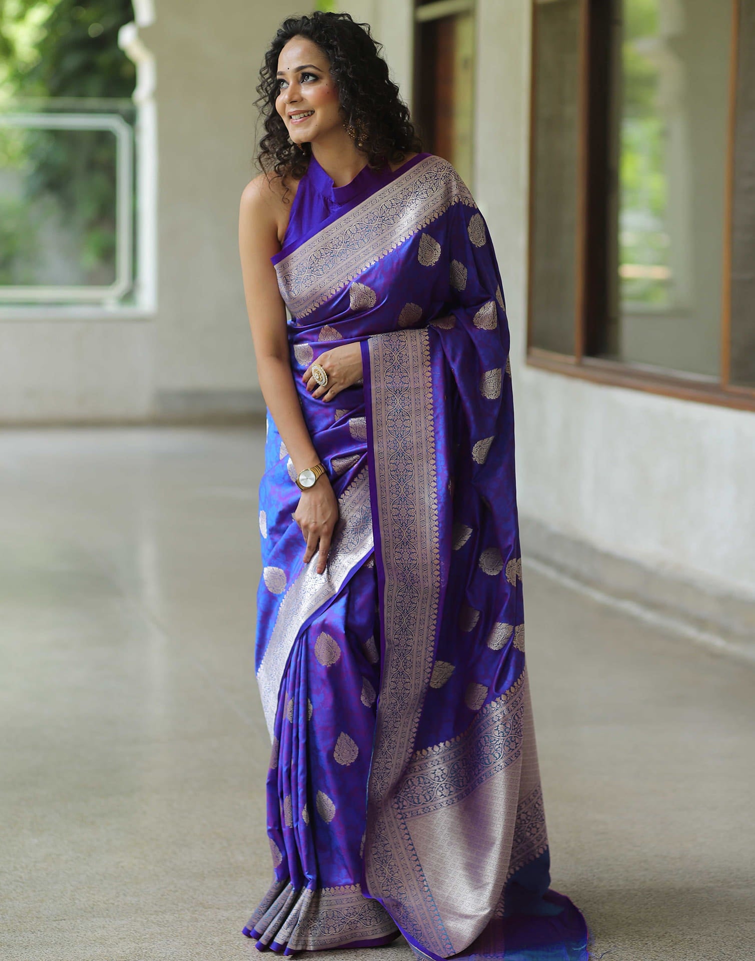 Dark Blue Silk Woven Kanjivaram Saree