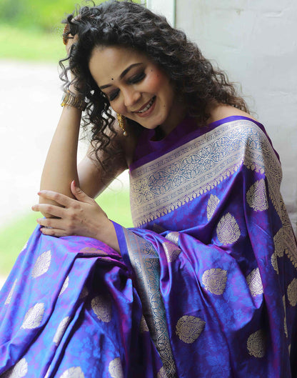 Dark Blue Silk Woven Kanjivaram Saree