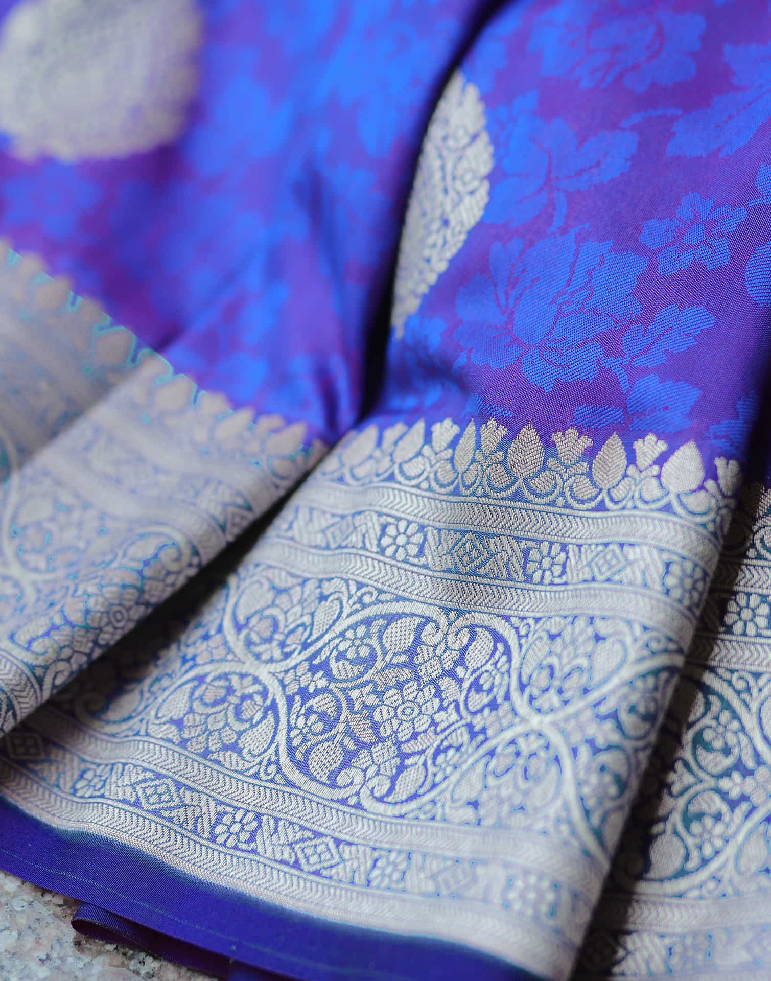 Dark Blue Silk Woven Kanjivaram Saree