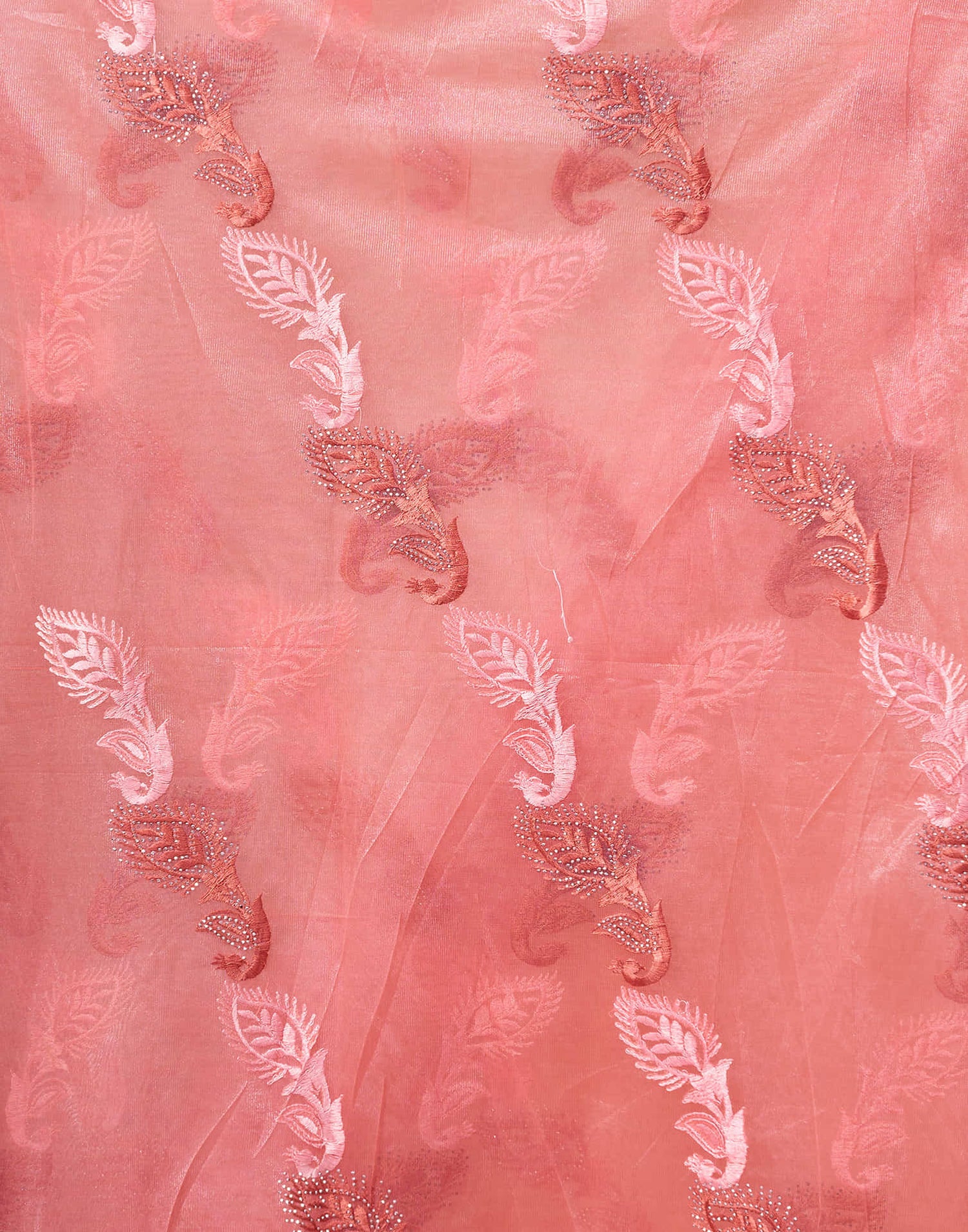 Light Peach Shimmer Stone Work Embroidery Saree