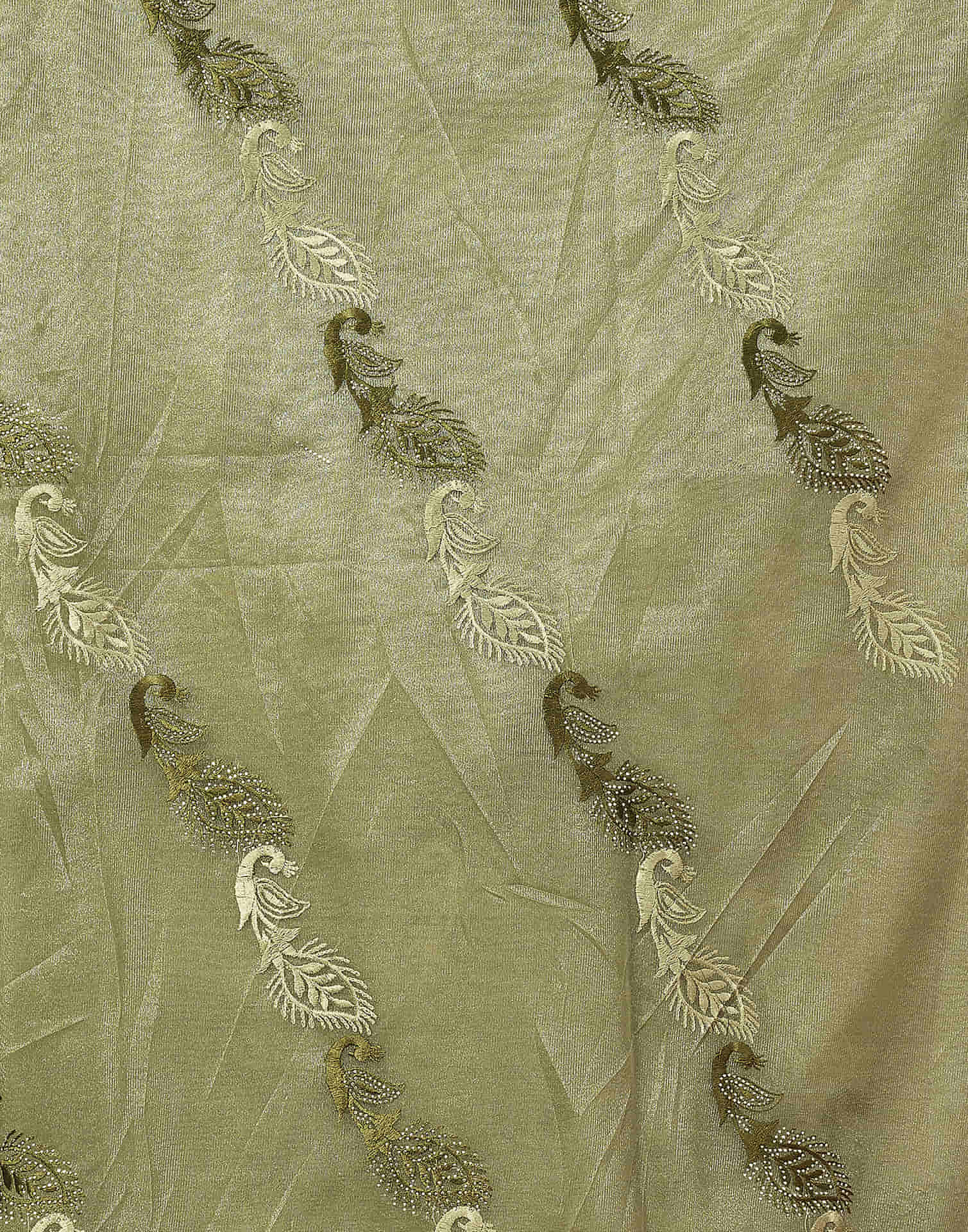 Light Green Shimmer Stone Work Embroidery Saree