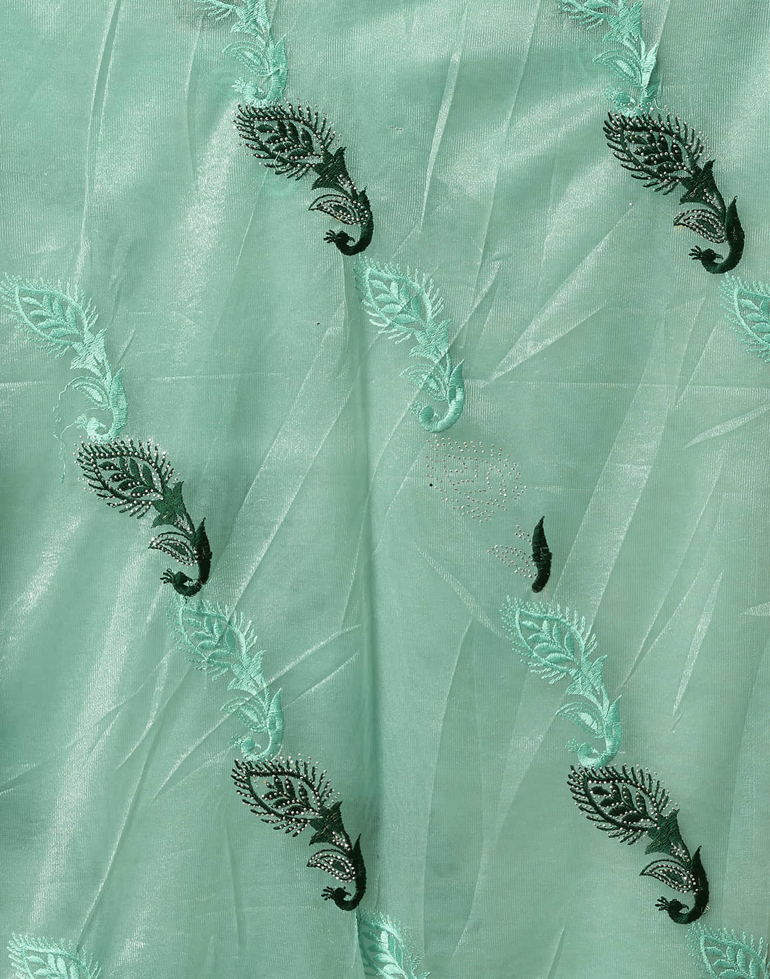 Turquoise Shimmer Stone Work Embroidery Saree