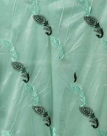 Turquoise Shimmer Stone Work Embroidery Saree