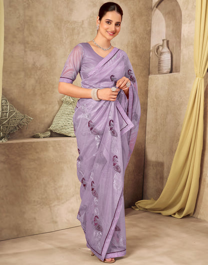 Light Purple Shimmer Stone Work Embroidery Saree