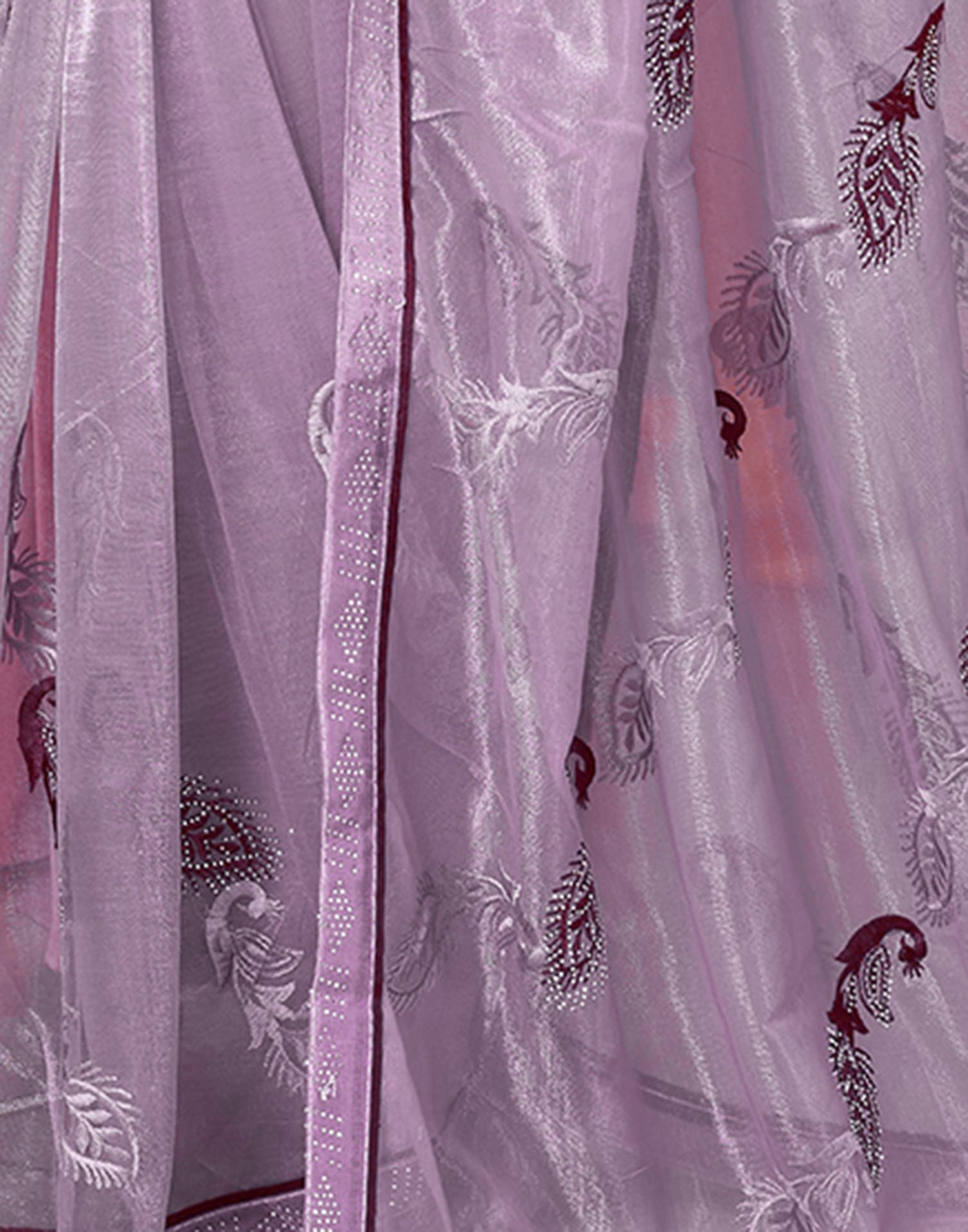 Light Purple Shimmer Stone Work Embroidery Saree