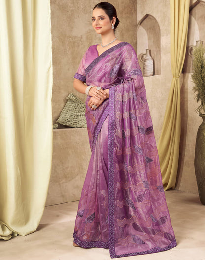 Purple Shimmer Stone Work Embroidery Saree