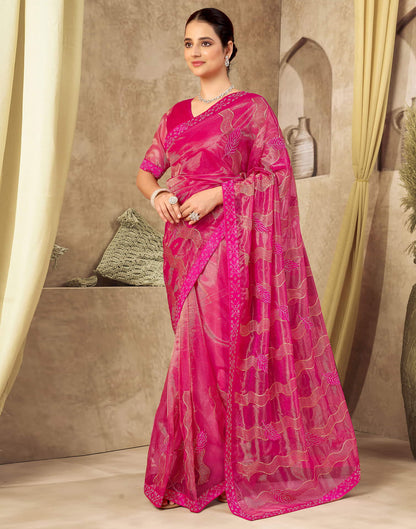 Rani Pink Shimmer Stone Work Embroidery Saree