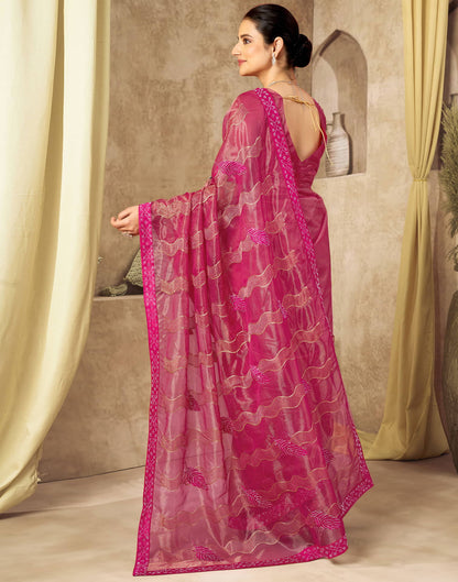 Rani Pink Shimmer Stone Work Embroidery Saree