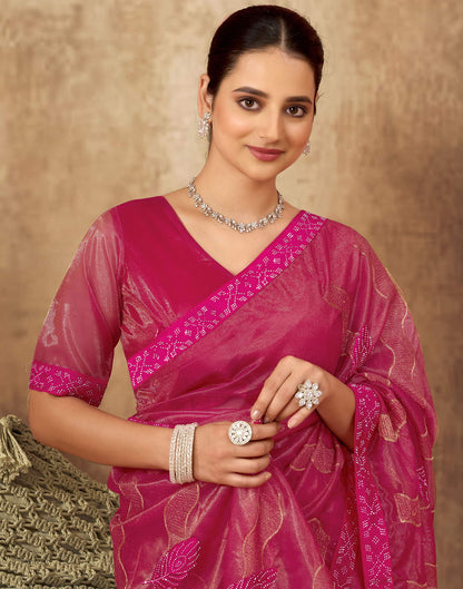 Rani Pink Shimmer Stone Work Embroidery Saree