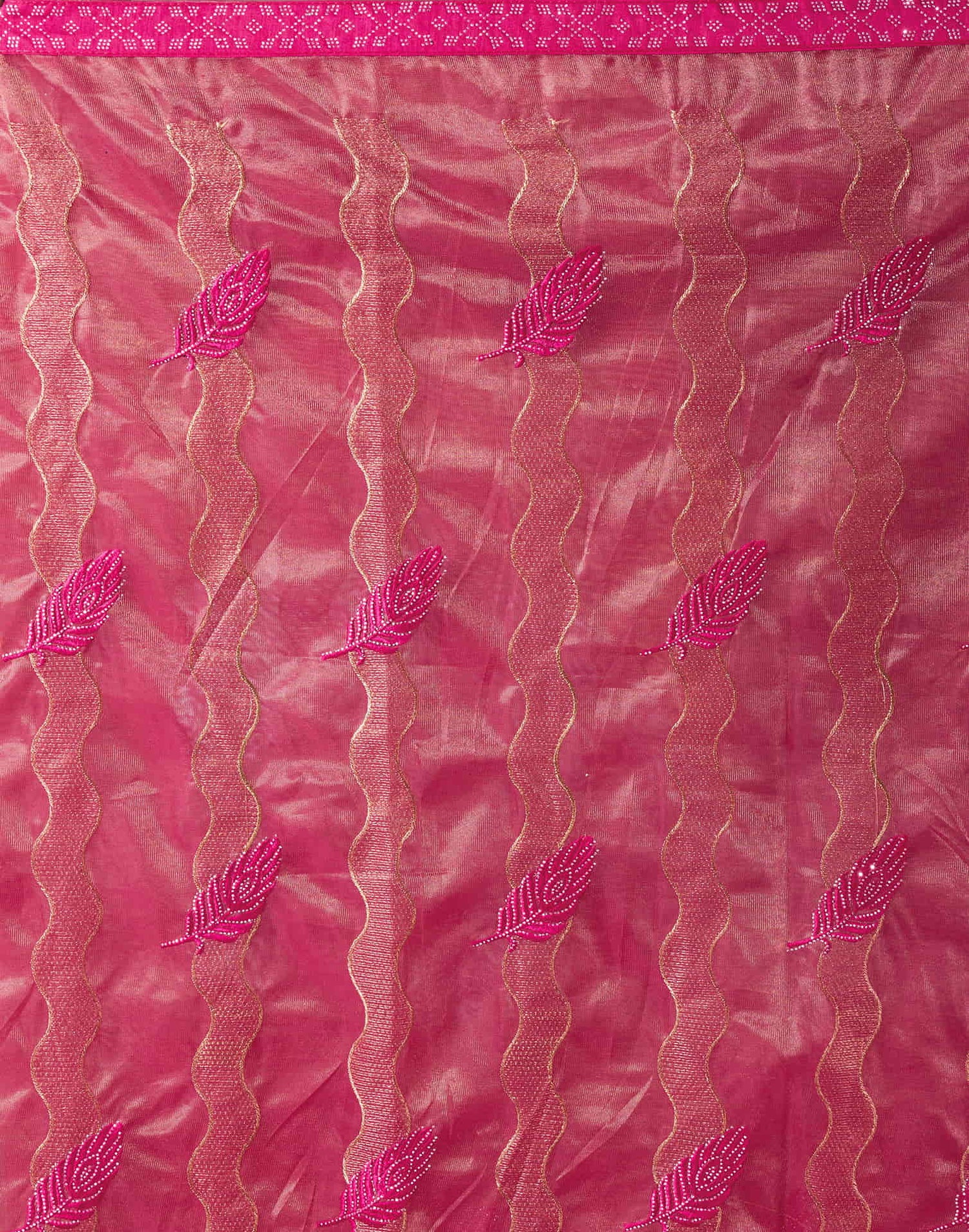 Rani Pink Shimmer Stone Work Embroidery Saree