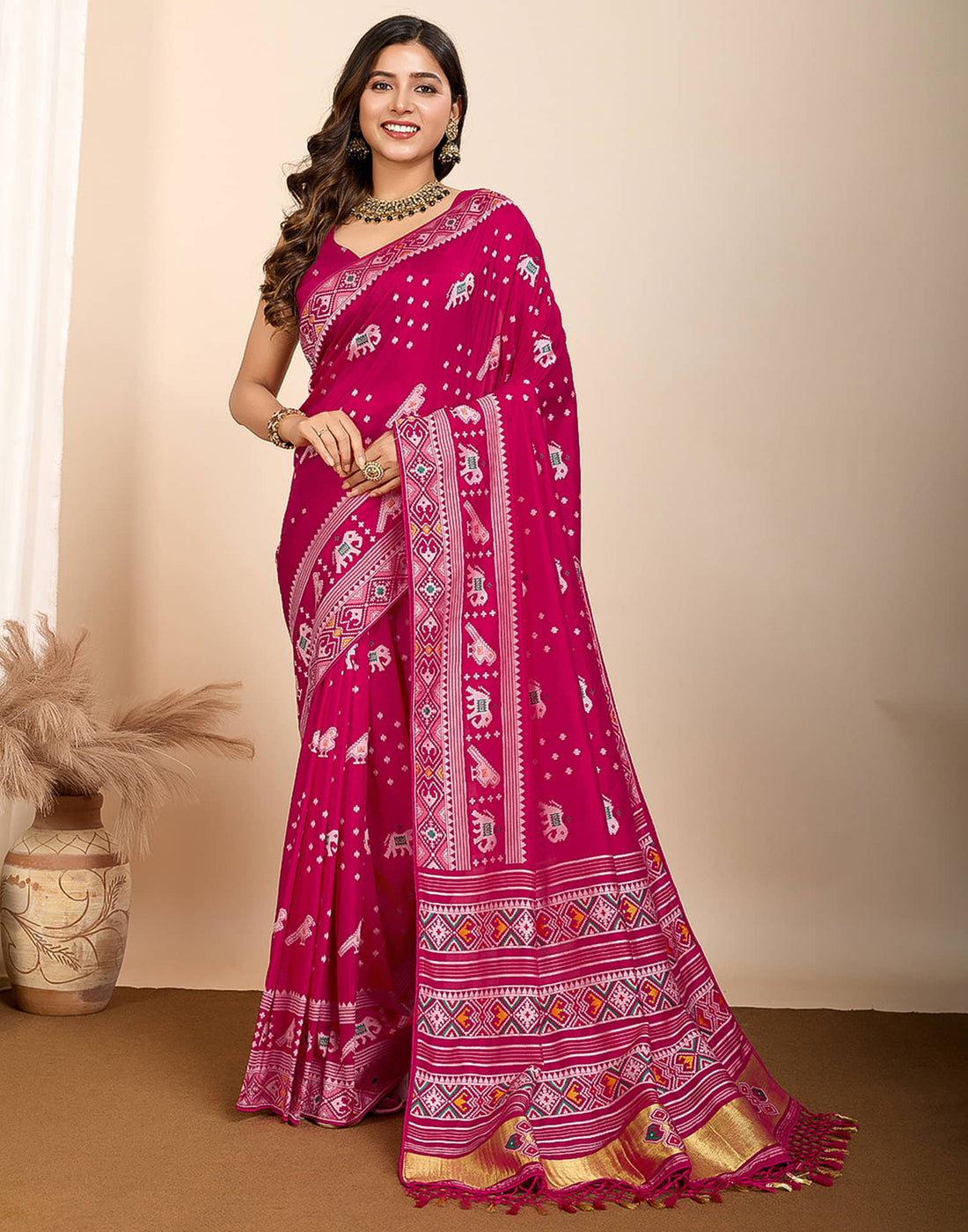 Rani Pink Silk Woven Banarasi Saree