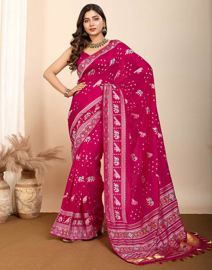 Rani Pink Silk Woven Banarasi Saree