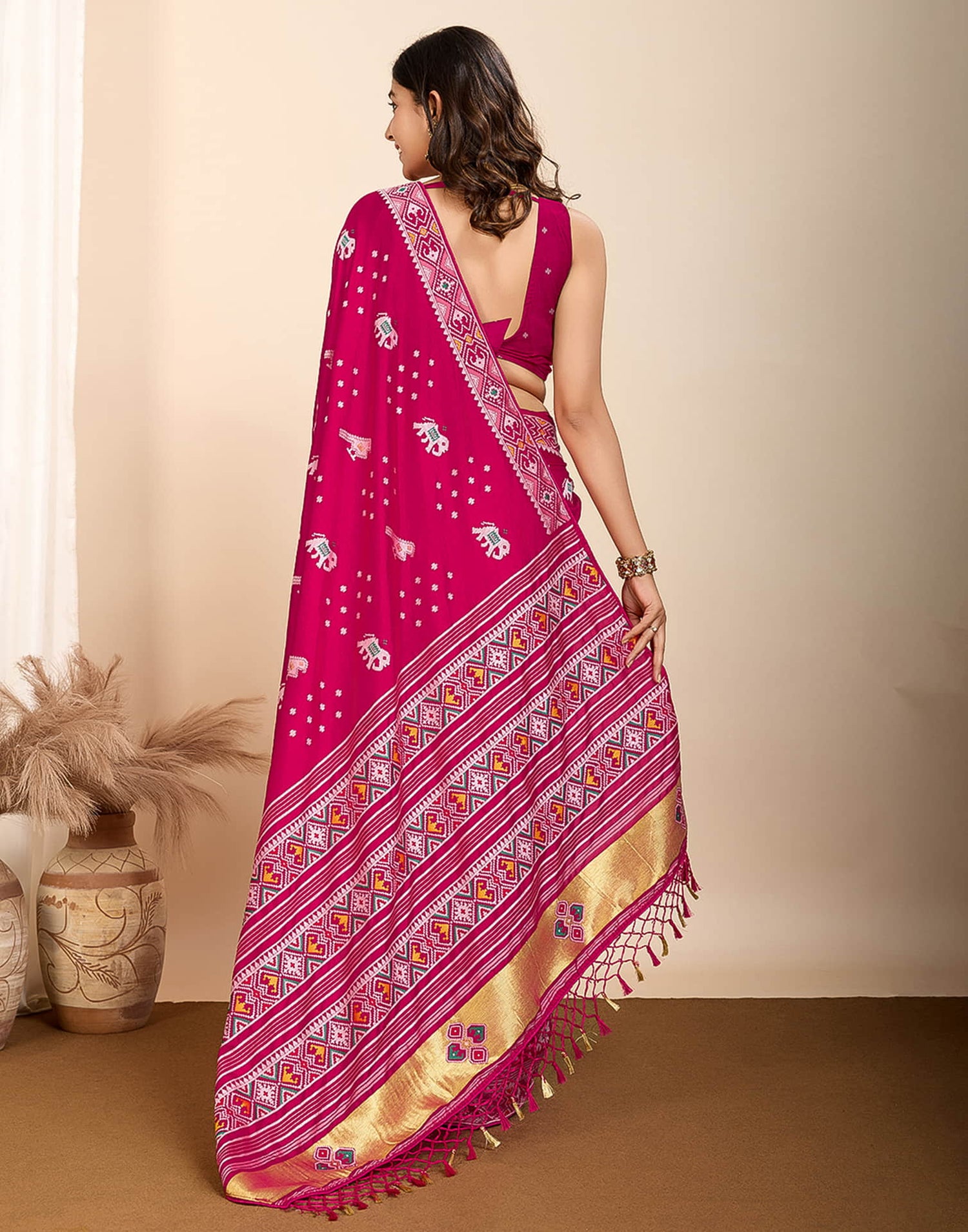 Rani Pink Silk Woven Banarasi Saree