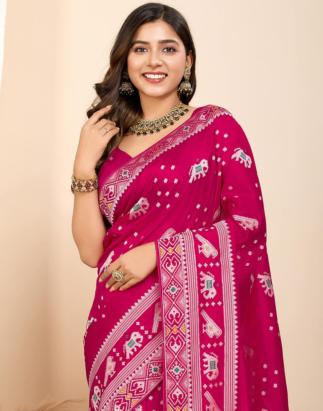 Rani Pink Silk Woven Banarasi Saree