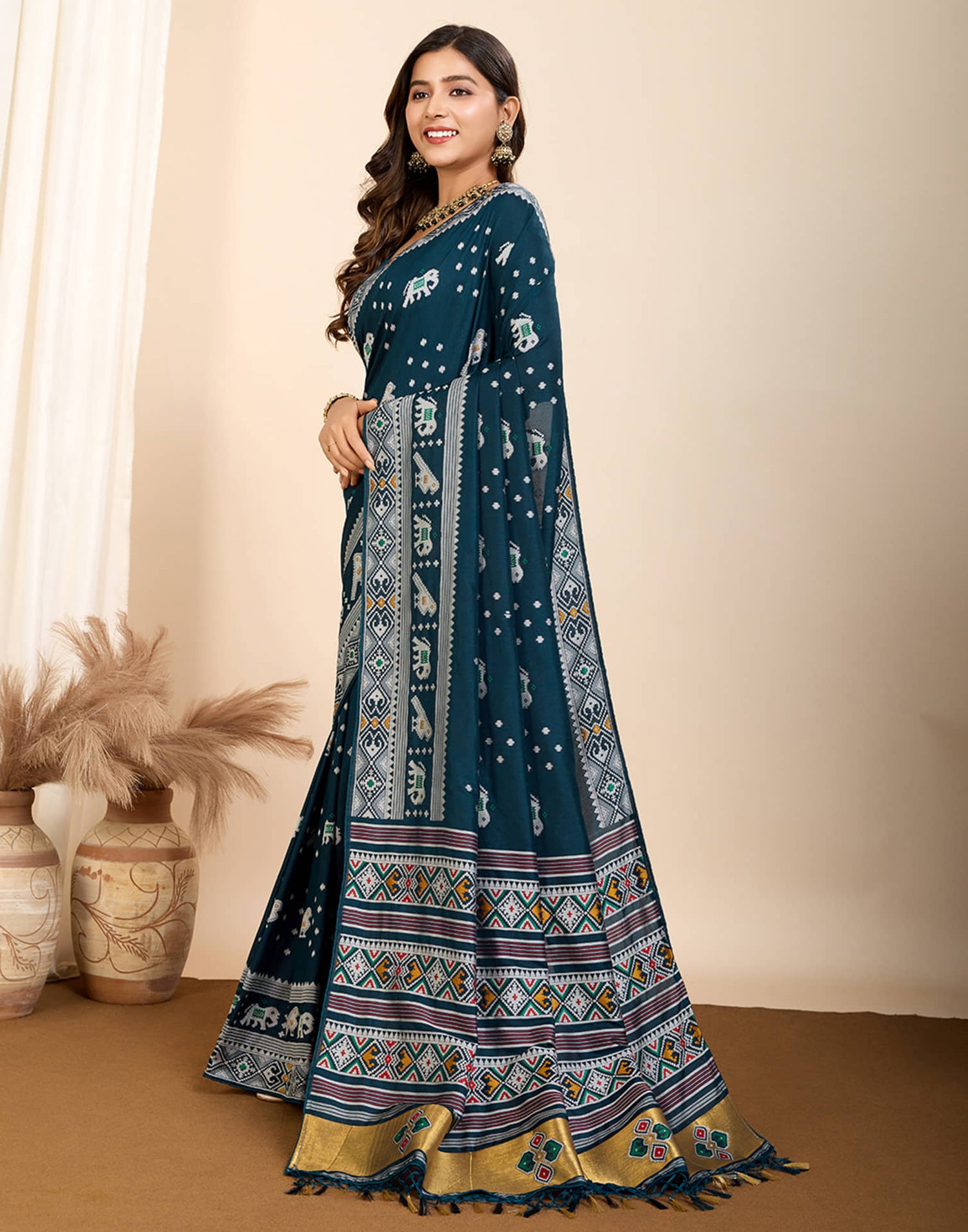 Rama Blue Silk Woven Banarasi Saree