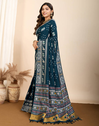Rama Blue Silk Woven Banarasi Saree