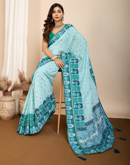 Light Blue Cotton Printed Saree