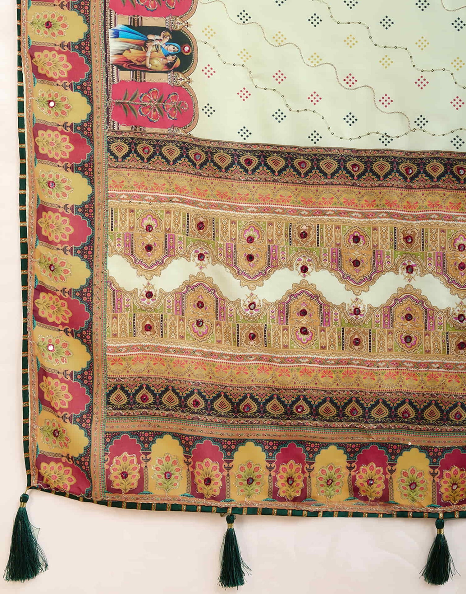 Off White Cotton Printed Saree