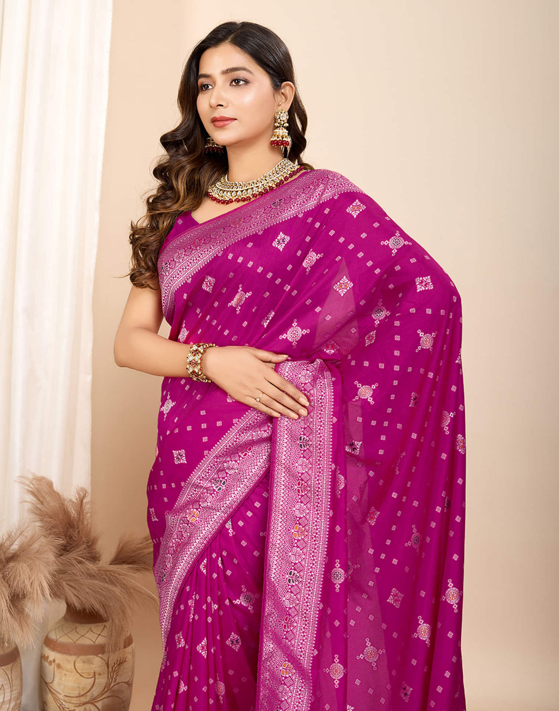 Rani Pink Silk Woven Banarasi Saree