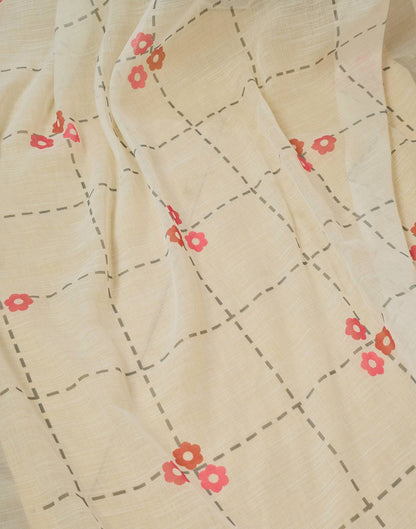 Ready to Wear Off White Linen Floral Printed Saree