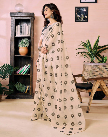 Ready to Wear Beige Chanderi Floral Printed Saree