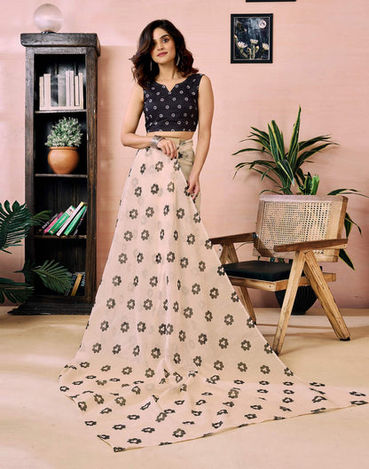 Ready to Wear Beige Chanderi Floral Printed Saree
