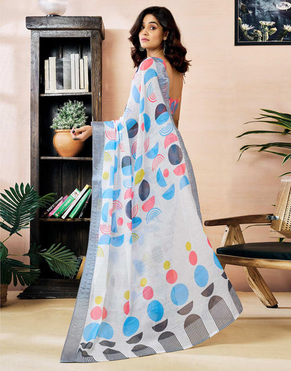 Ready to Wear White Linen Zari Printed Saree