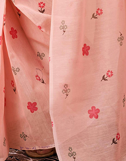 Ready to Wear Light Peach Chanderi Floral Printed Saree