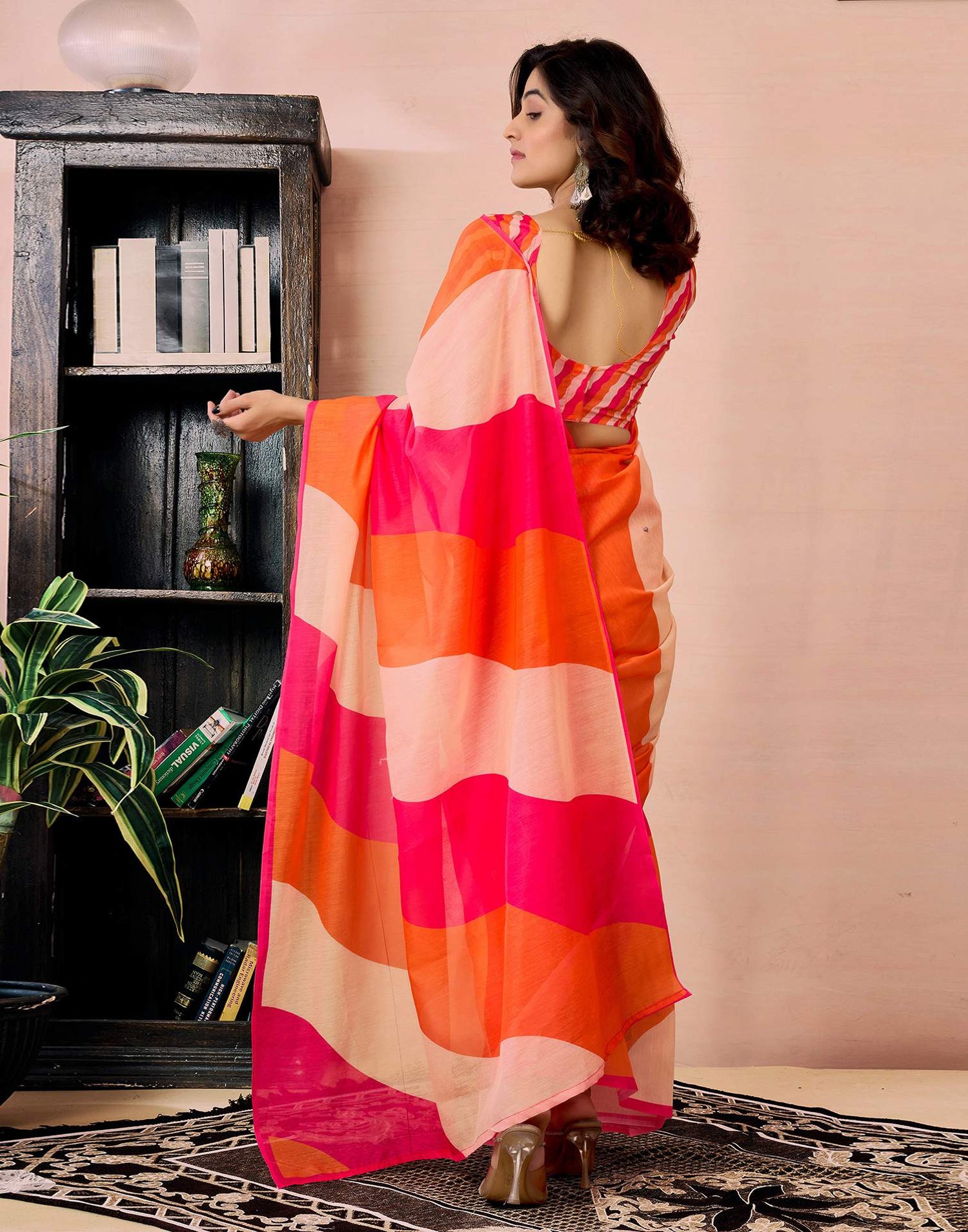 Ready to Wear Pink Chanderi Printed Saree