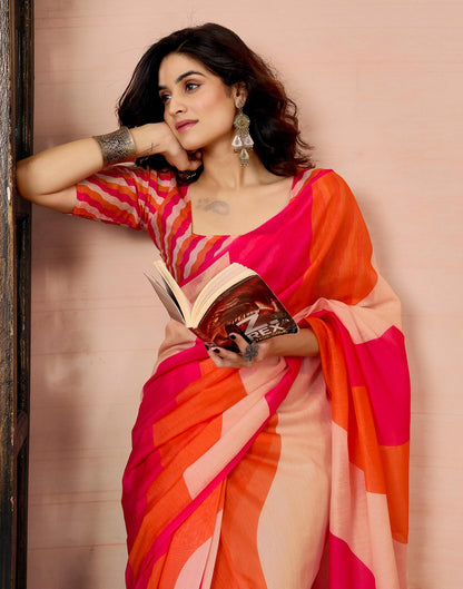 Ready to Wear Pink Chanderi Printed Saree