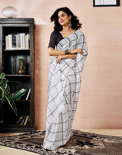 Ready to Wear White Chanderi Printed Saree