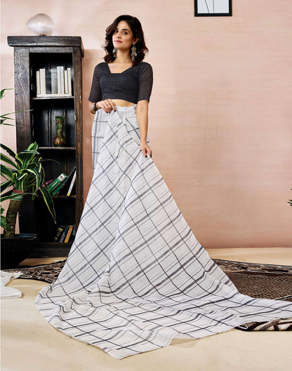 Ready to Wear White Chanderi Printed Saree
