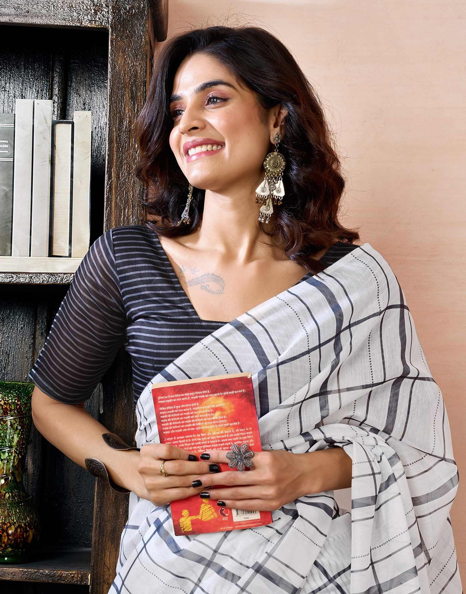Ready to Wear White Chanderi Printed Saree