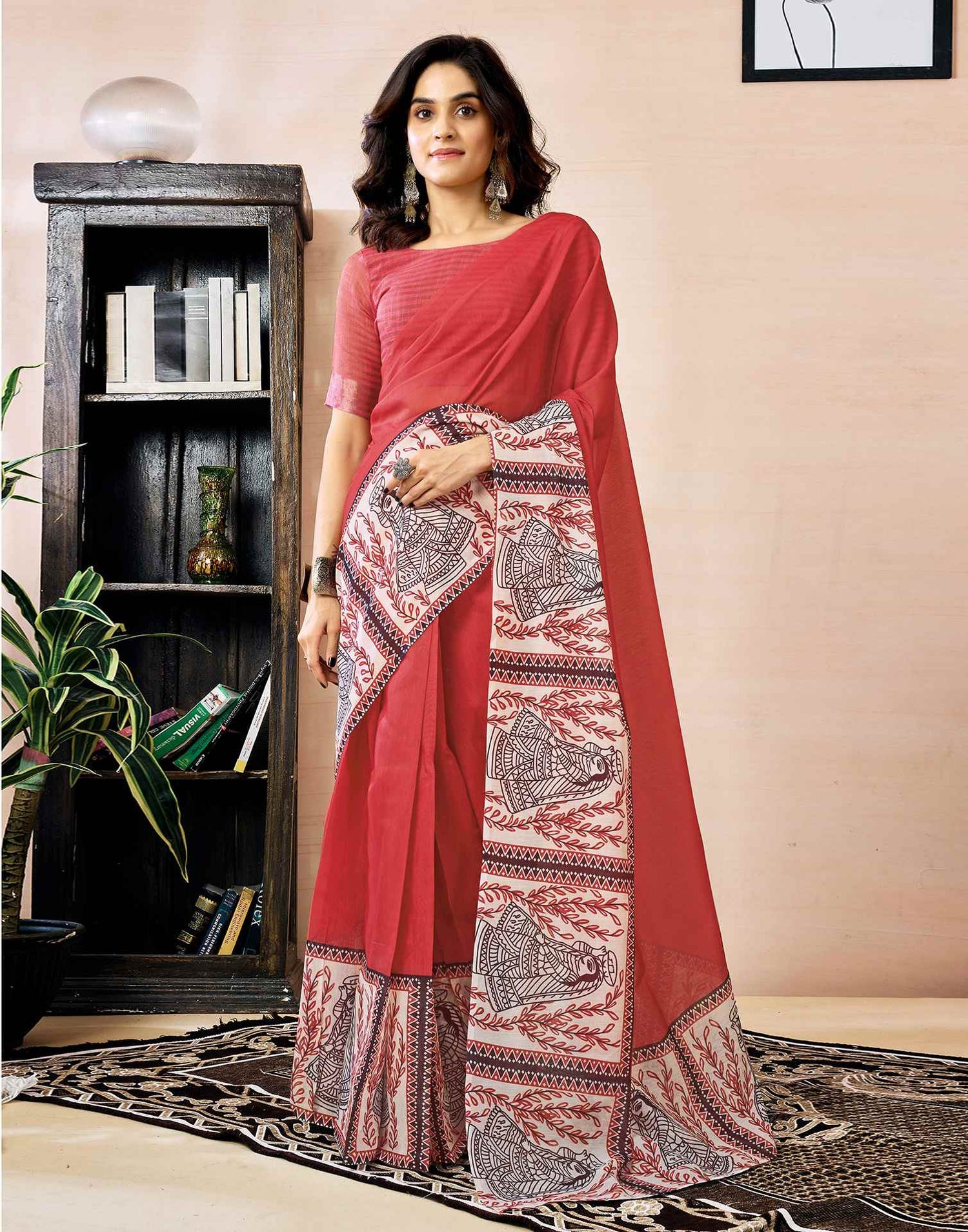 Ready to Wear Red Chanderi Zari Printed Saree