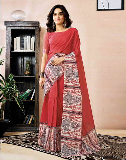 Ready to Wear Red Chanderi Zari Printed Saree