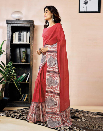 Ready to Wear Red Chanderi Zari Printed Saree